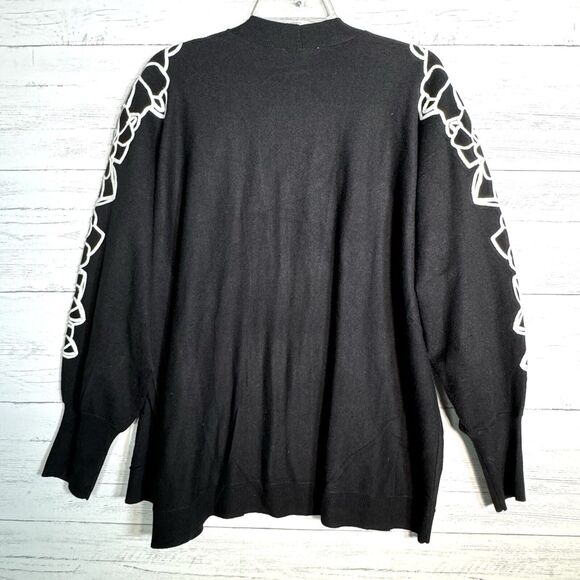NEW Chicos Black Open Cardigan Sweater Embroidered Sleeves Sz XL Cashmere Blend - Picture 3 of 7